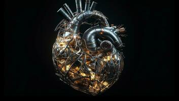 anatômico humano coração formado de peças do metal. ai gerado foto