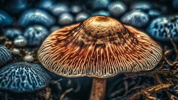 ilustração do muito ampla e detalhado cogumelo dentro a floresta - generativo ai foto