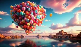 ampla grupo do colorida balões pairando dentro a ar. ai gerado foto
