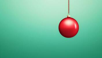 minimalista imagem do uma vermelho Natal bola em uma verde muro. ai gerado foto