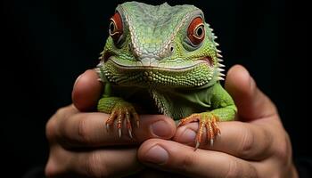 uma vibrante verde lagarto dentro a selvagem, olhando fofa e pequeno gerado de ai foto