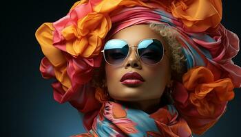 uma lindo mulher dentro oculos de sol, elegância e glamour personificado gerado de ai foto