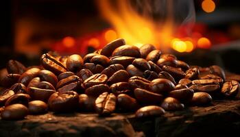 quente café em uma de madeira mesa, criando uma acolhedor ambiente gerado de ai foto