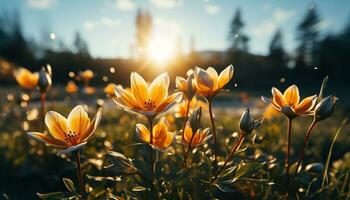 uma vibrante Prado floresce com colorida flores dentro a verão gerado de ai foto