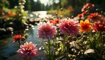 uma vibrante ramalhete do flores traz beleza para a verão Prado gerado de ai foto