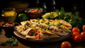 uma prato do caseiro mexicano comida, fresco e cheio do sabor gerado de ai foto