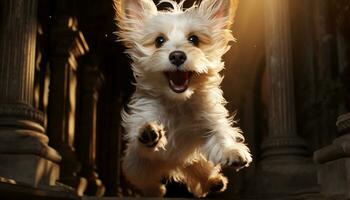 fofa pequeno terrier cachorro jogando ao ar livre, olhando às Câmera gerado de ai foto