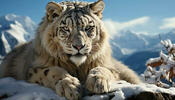 majestoso tigre, feroz caçador, em repouso dentro tranquilo neve gerado de ai foto