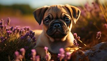 fofa cachorro sentado dentro grama, desfrutando natureza beleza gerado de ai foto