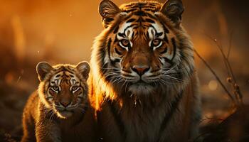 Bengala tigre, majestoso e feroz, anda em através inverno floresta gerado de ai foto