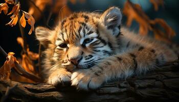 fofa jovem Bengala tigre olhando às Câmera dentro a floresta gerado de ai foto