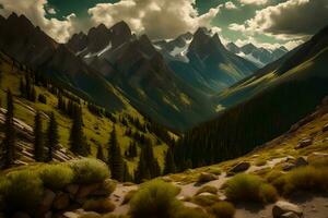 a cenário mostra uma montanha este tem diferente cores do Castanho e verde.. criativo recurso, ai gerado foto