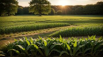 verde colunas do fez milho em uma privado agrário campo. ai gerado foto