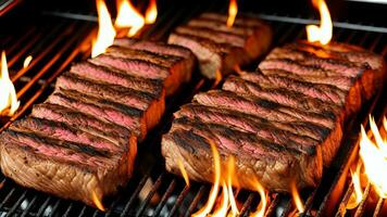 carne bife em a fogo assar com fumaça e chamas. ai gerado foto