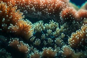 aqui é uma simples explicação do coral pólipos e quão elas crio comunidades embaixo da agua.. criativo recurso, ai gerado foto