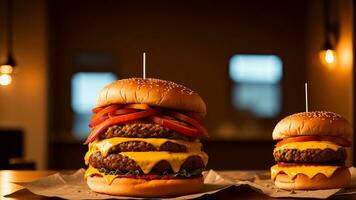 fantasticamente delicioso X-Burger, fechaduras dentro hamburguer cenário. ai gerado foto