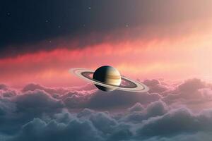 Saturno dentro a nuvens. Ciência ficção fundo. 3d Renderização ai gerado foto