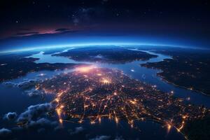 noite Visão do planeta terra a partir de espaço. elementos do isto imagem mobiliado de nasa ai gerado foto