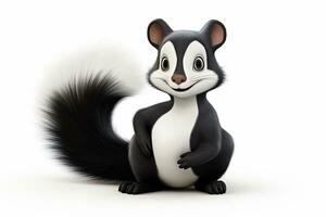 3d Renderização do uma fofa Skunk desenho animado personagem isolado em branco fundo ai gerado foto