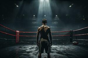 bonito muscular boxer dentro boxe anel às a academia. boxe conceito. ai gerado foto