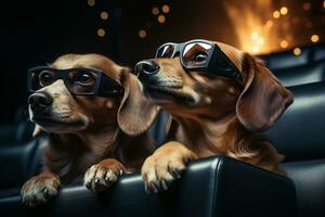 dachshund e retriever dentro a cinema ou filme teatro ai gerado foto