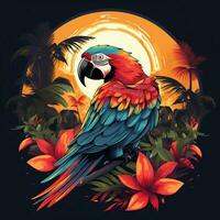 papagaio com flores vetor ilustração para tatuagem ou t camisa Projeto ai gerado foto