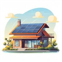 casa com solar painéis em a teto. vetor ilustração dentro plano estilo ai gerado foto