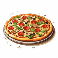 ilustração do uma pizza com tomate e salsinha em uma branco fundo ai gerado foto