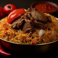 tentador Biryani com basmati arroz este estava absolutamente delicioso de generativo ai foto