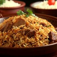 tentador Biryani com basmati arroz este estava absolutamente delicioso de generativo ai foto