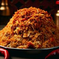 tentador Biryani com basmati arroz este estava absolutamente delicioso de generativo ai foto