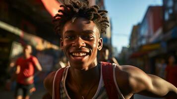 jovem pessoas jogando basquetebol em a rua. generativo ai foto