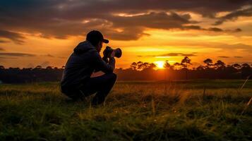 fotógrafo levando uma pôr do sol visualizar. generativo ai foto