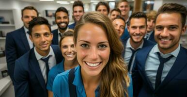 o negócio pessoas levando selfies às trabalhar. generativo ai foto