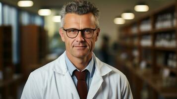 foto do uma masculino médico dentro a hospital. generativo ai