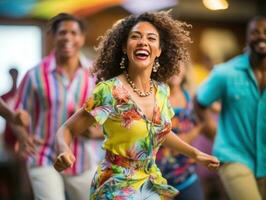 pessoas tendo Diversão e Aprendendo às a dança aula. generativo ai foto