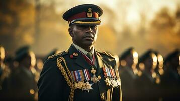 militares Policial dentro uma fresco uniforme com medalhas.. generativo ai foto