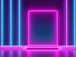3d néon quadro. abstrato néon luz dentro a quarto fundo foto