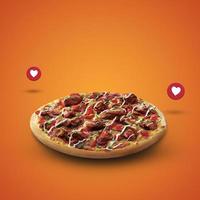 pizza saborosa fresca com ícone de amor em fundo laranja foto