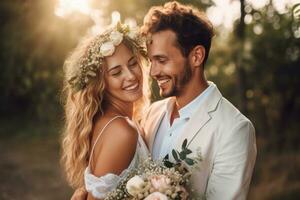 ai generativo foto retrato do uma casal em Casamento dia