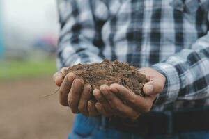 símbolo coração terra dia. punhado do sujeira mãos coração forma. Fazenda orgânico terra. agricultor mãos solo terra terra sujeira jardim solo Fazenda chão. masculino mãos cheio do fertil terra campo agricultura conceito foto