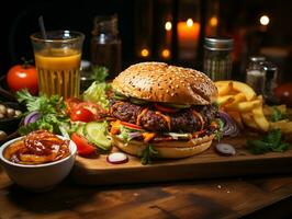 ai generativo feito à mão Hamburger comida rápida delicioso foto