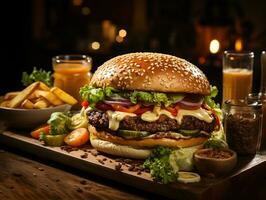 ai generativo feito à mão Hamburger comida rápida delicioso foto