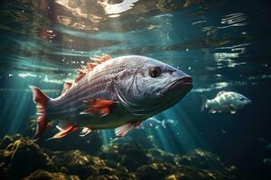 tropical peixe natação dentro a água. embaixo da agua mundo. ai generativo foto