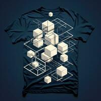 abstrato camiseta Projeto com geométrico padronizar em Sombrio fundo. 3d Renderização. ai generativo foto