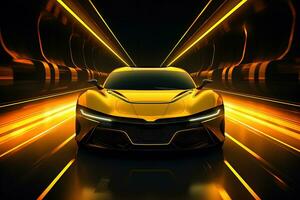 amarelo Esportes carro papel de parede com fantástico luz efeito fundo. ai gerado foto