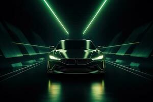 verde Esportes carro papel de parede com fantástico luz efeito fundo. ai gerado foto