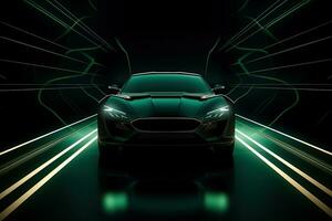 verde Esportes carro papel de parede com fantástico luz efeito fundo. ai gerado foto