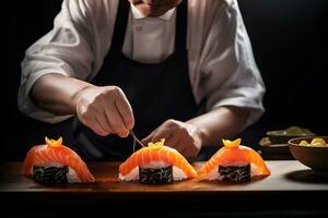 ai generativo japonês chefe de cozinha é fazer Sushi foto