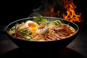 ai generativo tentador cenário do uma vapor tigela do ramen foto